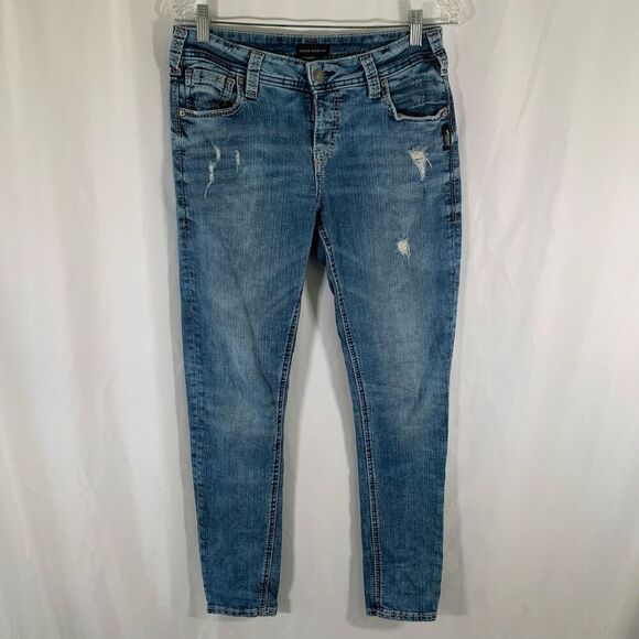 Silver Jeans Co Girl Friend Women's 28x29 Medium Wash Blue Denim Cotton Blend - Picture 1 of 9